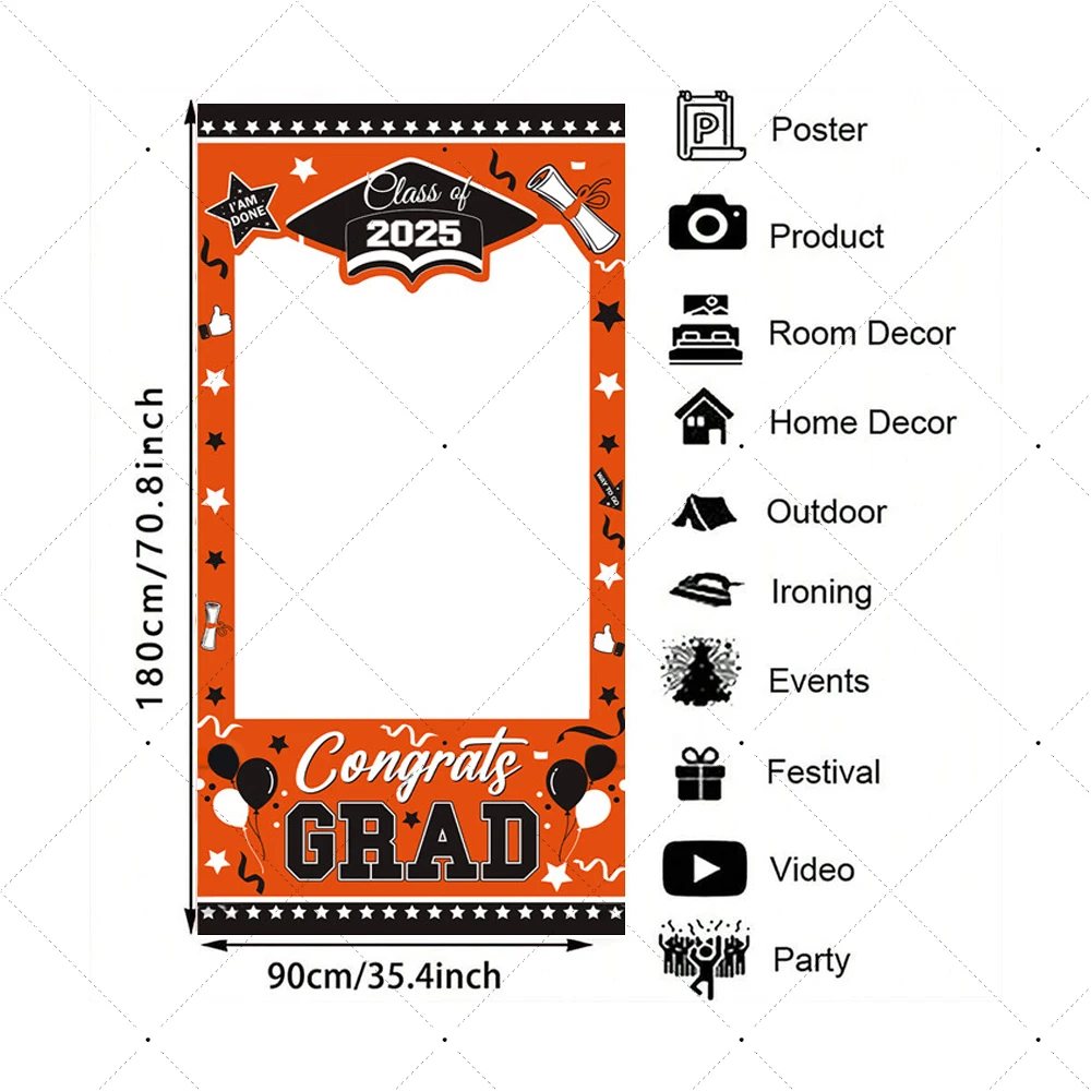 1PC 2025 Graduation Photo Booth Prop Frame Banner for Class of 2025 Graduate Party Shooting Photo Background Prop Decor Supplies