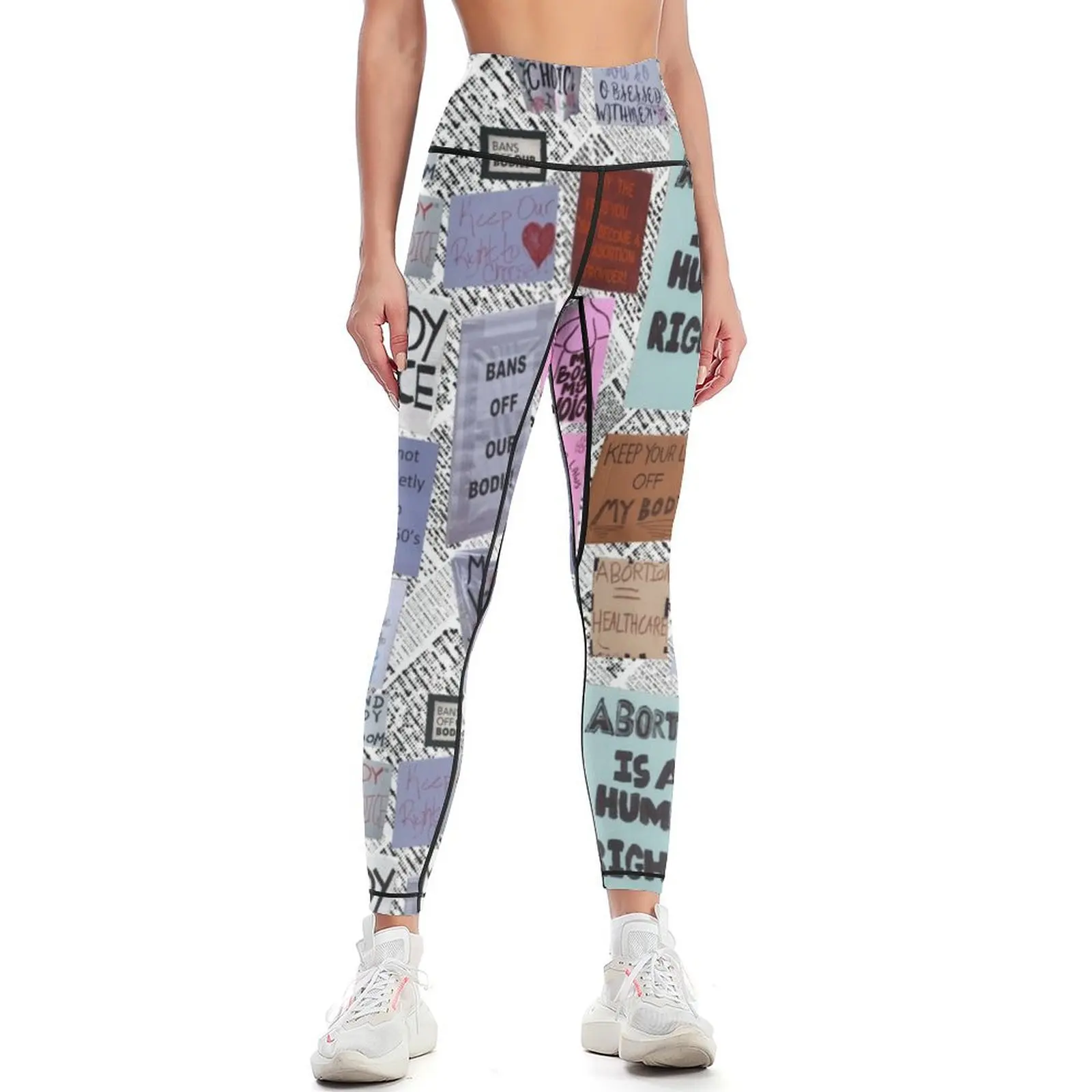 

Pro choice newspaper clipping pattern Leggings gym sportswear woman Training pants Womens Leggings