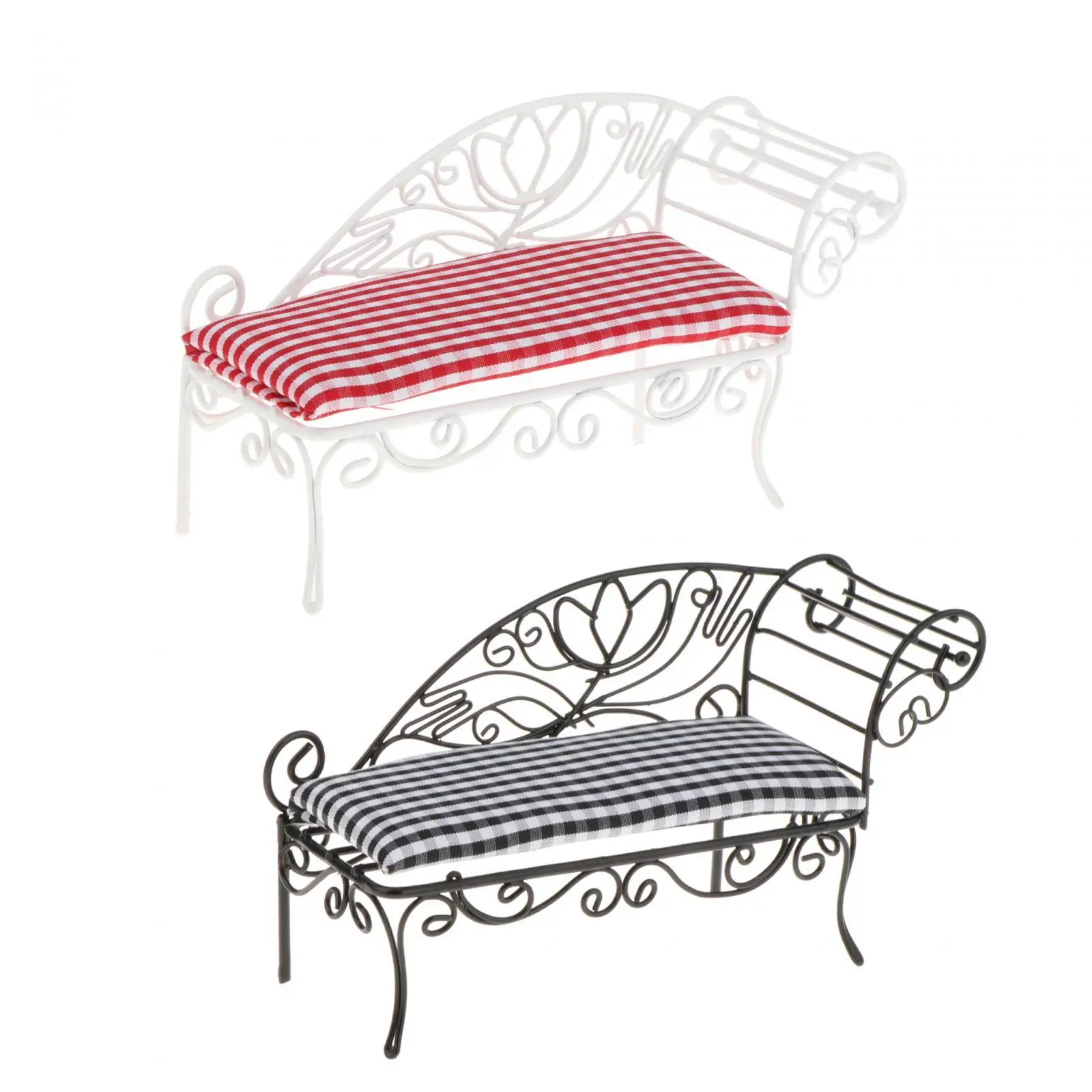 1/12 Miniature โซฟาโซฟา DIY ทิวทัศน์ Elegant รูปแบบโลหะ Miniature Daybed