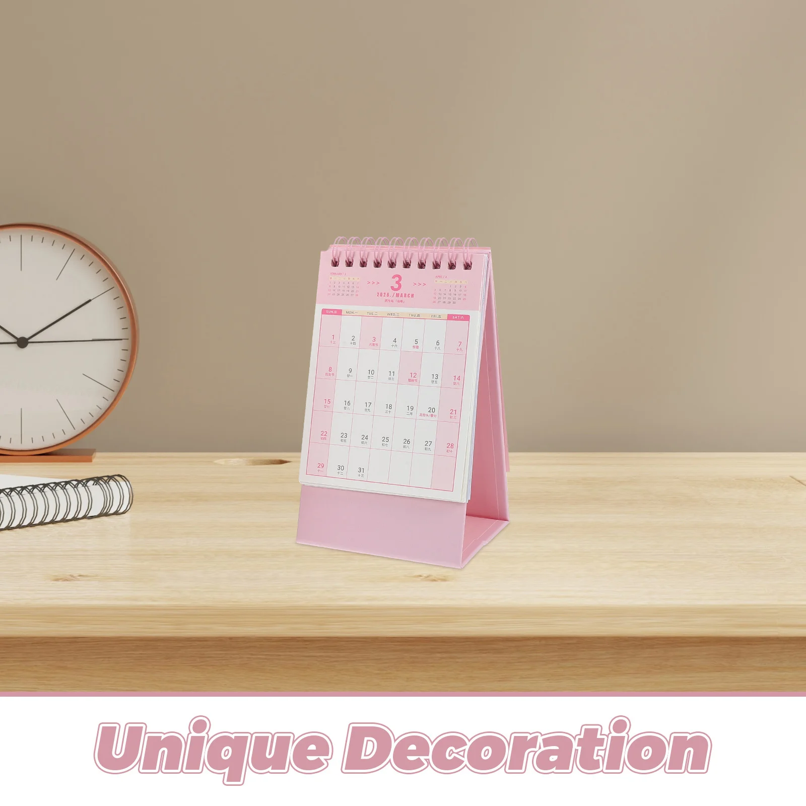 2 Buah Kalender Meja 2026 Berdiri Flip Desktop Perencana Harian Merah Muda untuk Ruang Belajar Kantor Rumah Kalender Desktop 2026