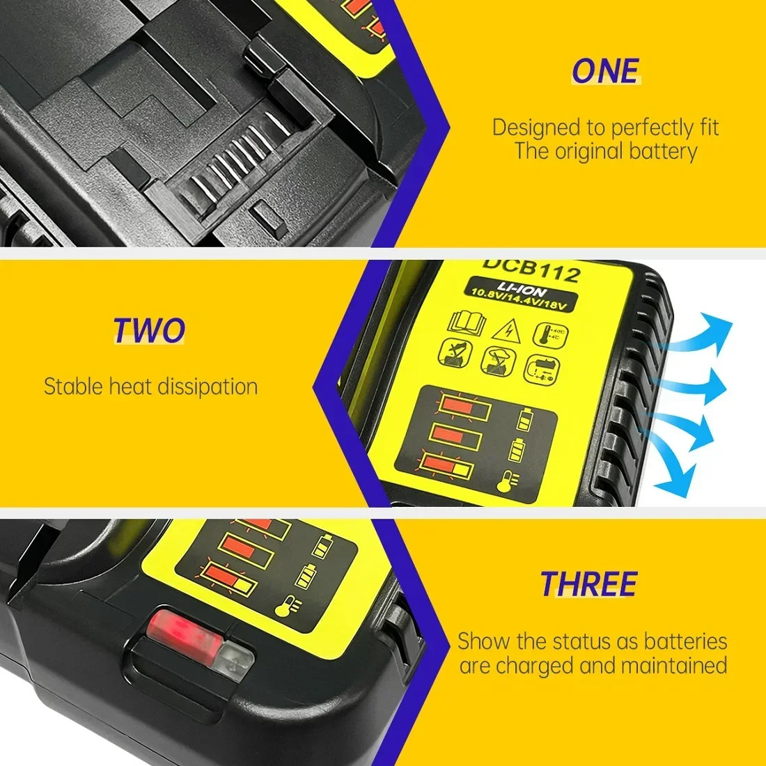 2A DCB112 Replace Battery Charger For Dewalt Li-Ion Battery 10.8V 12V 14.4V 18V 20V DCB200 DCB101 DCB115 DCB107 DCB105 DCB140