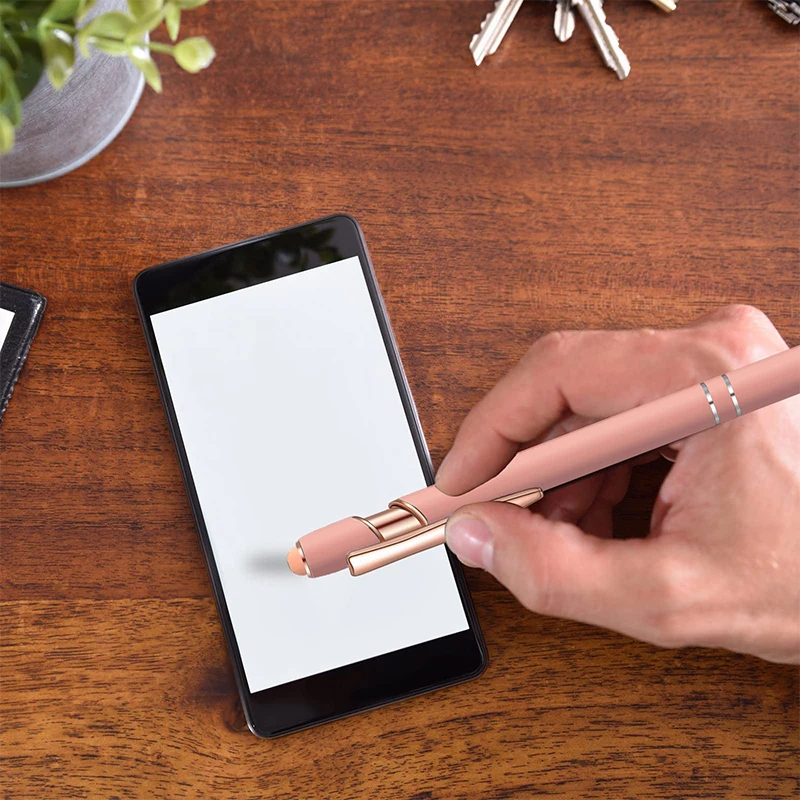 أقلام حبر جاف معدنية متعددة الوظائف ، قلم شاشة لمس ناعمة ، 2 في 1 ، ذهب وردي ، 10-من من من من من من من من من من الخارج