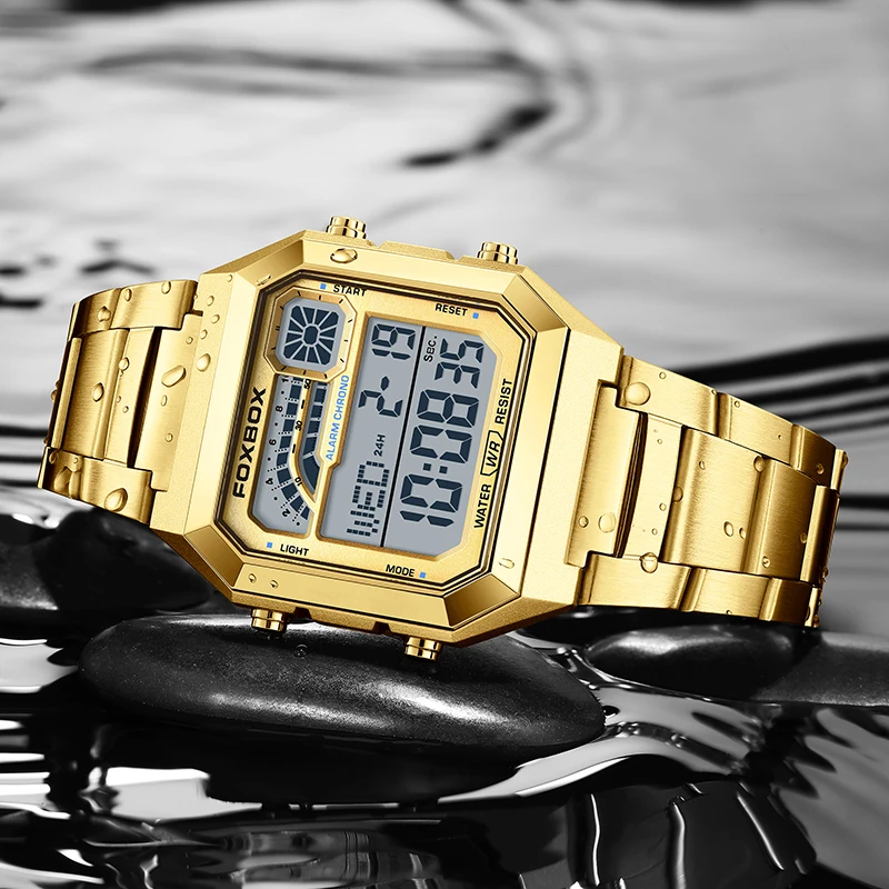LIGE Men's watches LED Luminous Date quartz wristwatch Waterproof Sports Square Casual watches for men relogios masculino+BOX