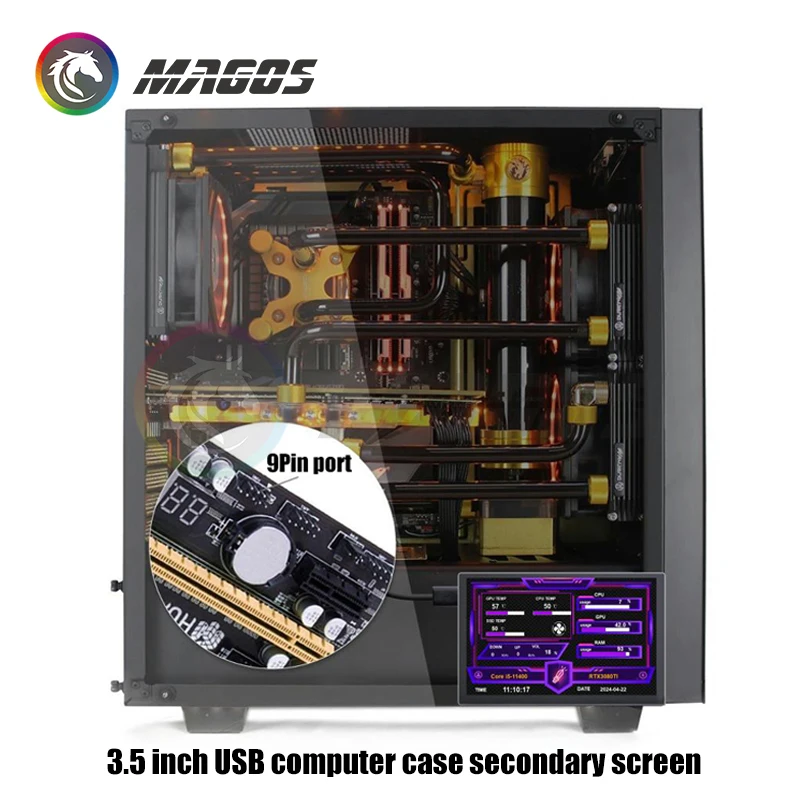 PC Gamer Cabinet 3.5 Inch Expand Screen, Secondary Display For Computer Running Data Monitor USB Direct AIDA64 Freely