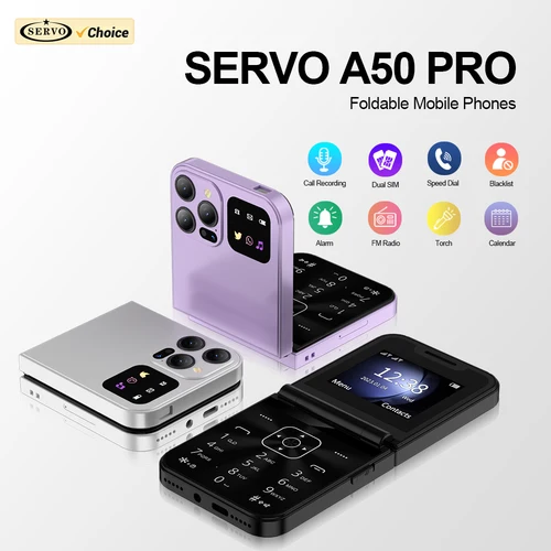 SERVO A50 PRO 플립 휴대폰, 2G GSM 2.4 인치 디스플레이, 자동 통화, 녹음기 스피드 다이얼, 2 심 접이식 전화기, 공식 인증 