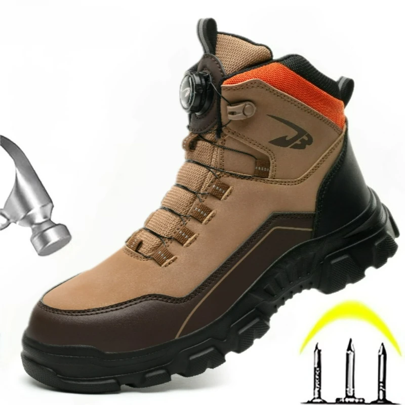 Men Safety Boots Steel Toe Work Shoes Puncture-Proof Indestructible Shoe Outdoor Protection Boots High Top Non-slip Safety Shoes