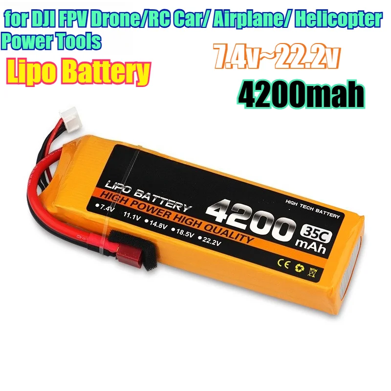 4200mAh 2S/3S/6S 35C-60C High Rate Lipo Battery for DJI FPV Drone/RC Car/ Airplane/ Helicopter  Power Tools 7.4V/11.1V/22.2V