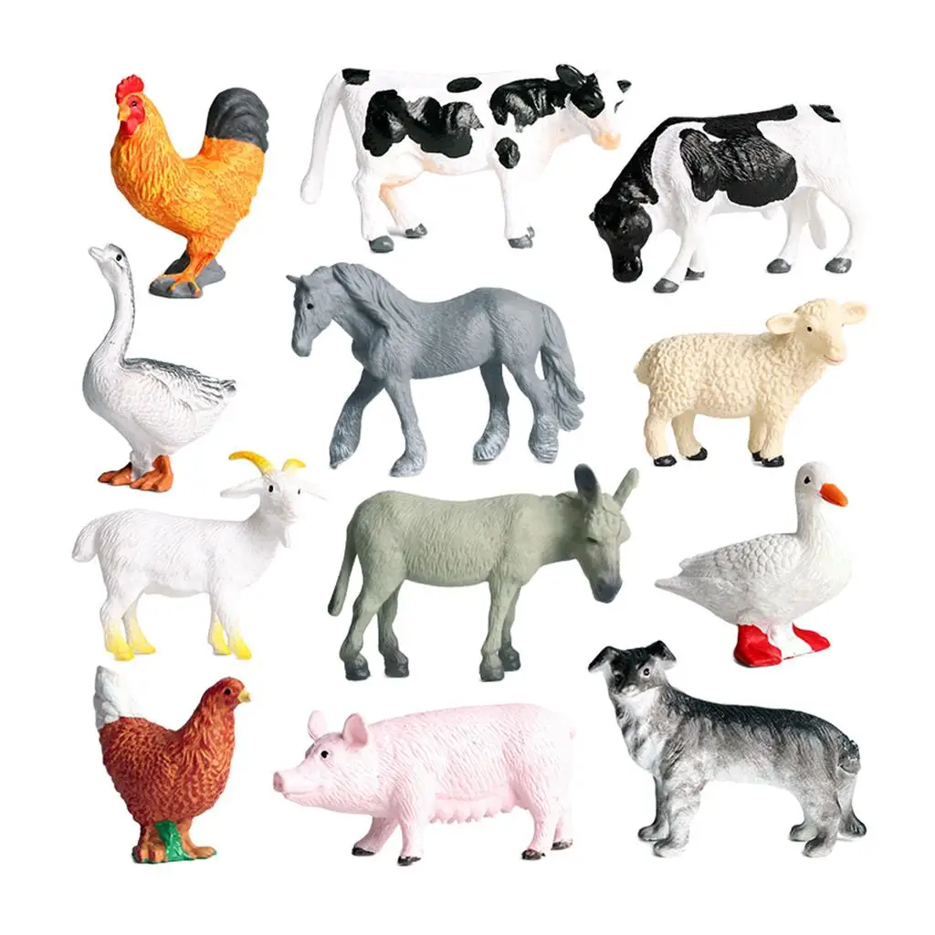 12 Pcs Different Animal Model Including Pig, Dog, Cow, Sheep, Horse, Duck Etc