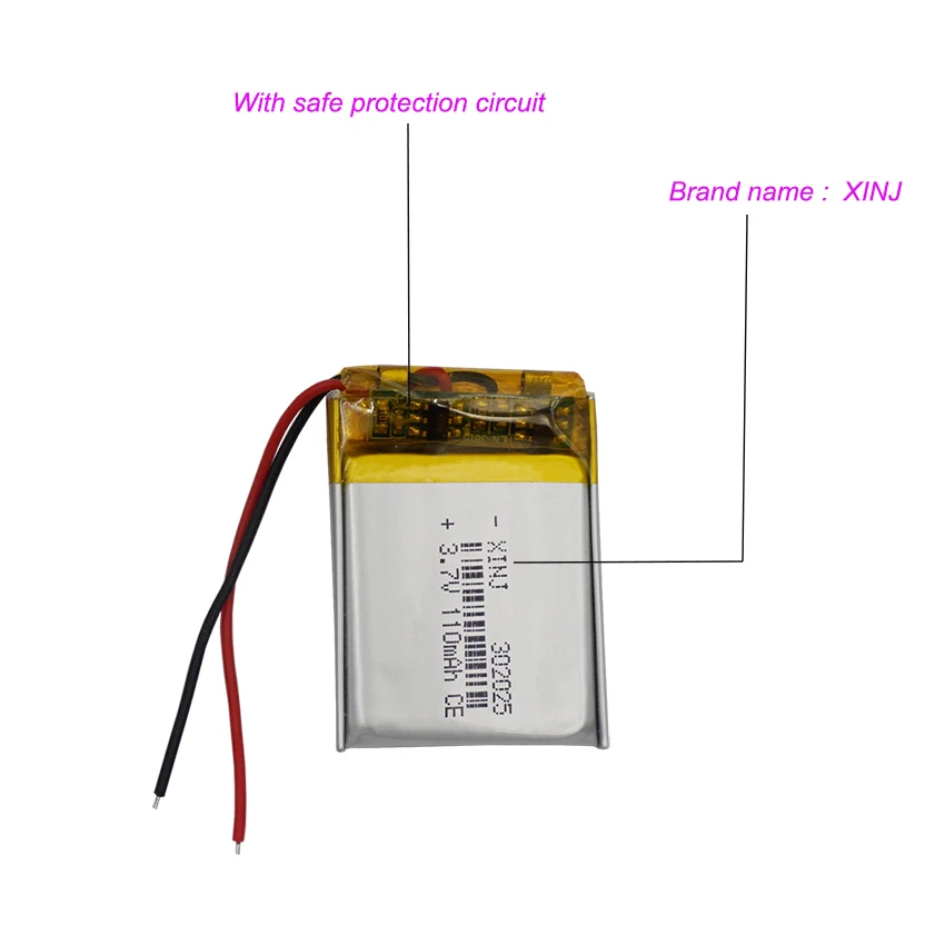 2 Stück 3,7 V 110 mAh 0,407 Wh Li-Polymer Li Lithium-Ionen-Akku 302025   Für Maus Bluetooth Lautsprecher Kopfhörer Mäuse