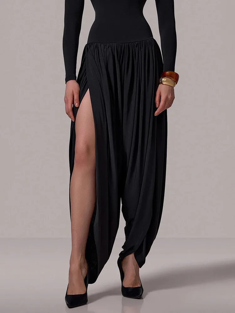 Absobe-monos fruncidos con abertura lateral para mujer, monos sexys de manga larga ajustados de cintura alta, pelele, pantalones de una pieza, ropa de calle, novedad de otoño