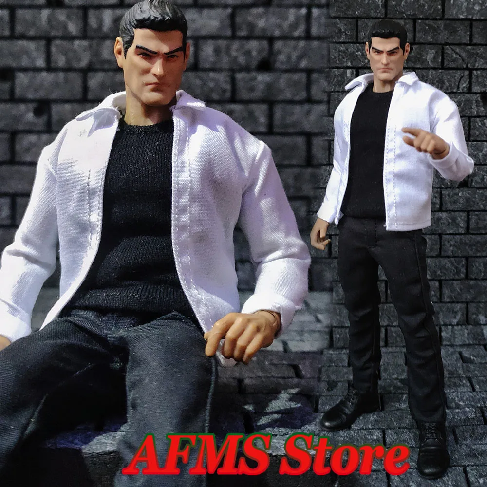 1/12 Men Soldier White Long Sleeve Tops Blouse Black Casual Pants Anime Hero Clothes Set For 6Inch GW SHF Action Figure Dolls