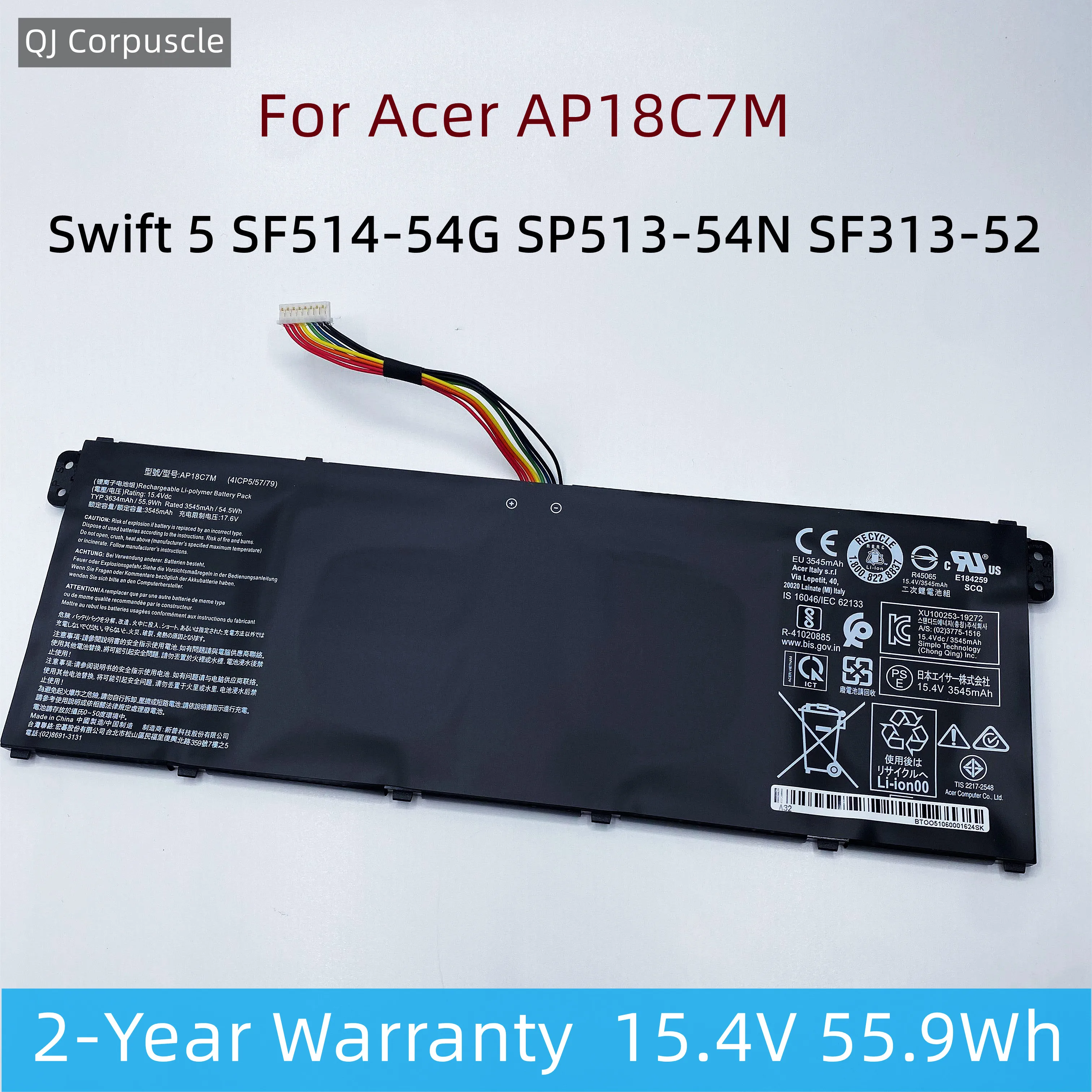 

New Original AP18C7M 55.9Wh 3634Mah Laptop Battery For Acer Swift 5 SF514-54G SP513-54N SF313-52 Series 4ICP5/57/79 KT00407008