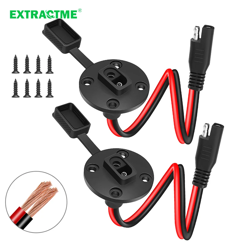 Extractme 12AWG SAE Quick Connector Harness Waterproof SAE Extension Cord Adapter Sidewall Port for Solar Panel Battery Charger