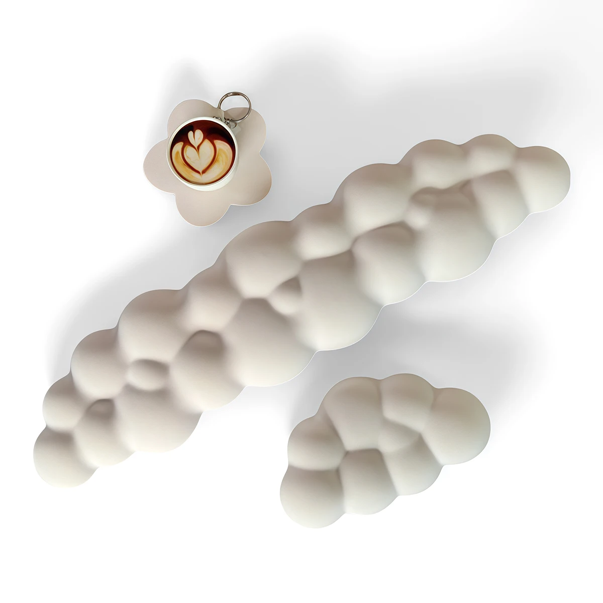 3-teiliges Cloud-Tastatur-Handgelenkauflagen-Set, Cloud-Handgelenkauflage mit rutschfester Basis, Desktop-Blumenuntersetzer, geeignet für Tastatur-Handgelenkauflagen