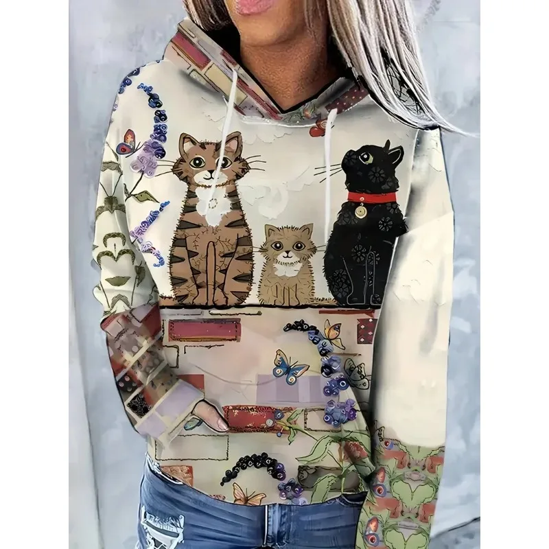 2025 Fun Cat 3D Printed Hoodie Men's and Women's Fashion Animal Leisure Autumn Sportswear Oversized Hoodie Clothing