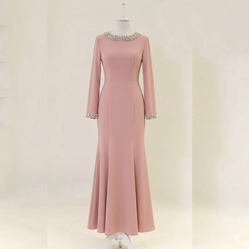 Customized Formal Glitter Evening Gowns Beading Classic O-Neck Trumpet Long Dresses Elegant Wedding Party Dress High Quality