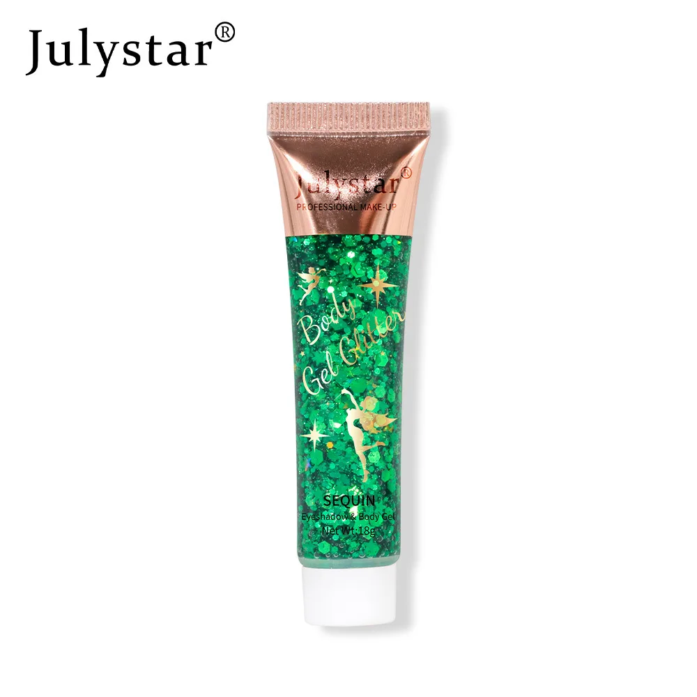 Julystar-Gel Glitter para Cabelo, Maquiagem Corporal, Gel Lantejoula, Decoração de Sombra, Gel Diamond Glitter, Lantejoulas Soltas para Coração, Cosméticos