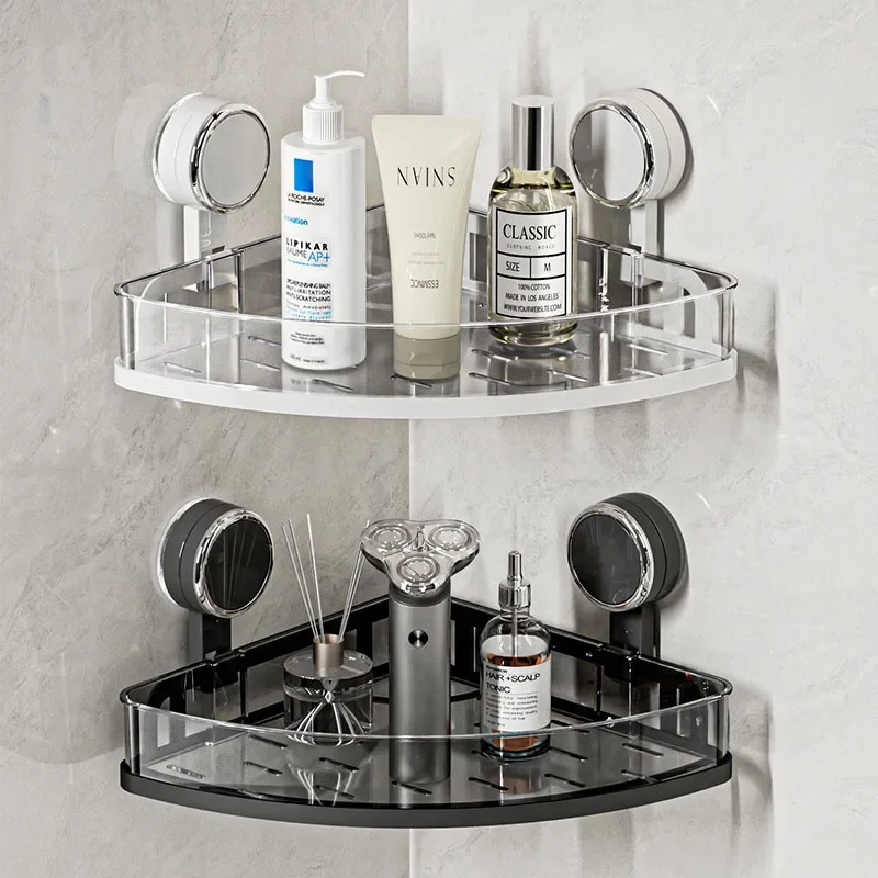 Vacuum Suction Cup Corner Shower Caddy, Wall Mount Bathroom Triangle Storage Shelf, Drainage PET Organizer for Shampoo Cosmetics