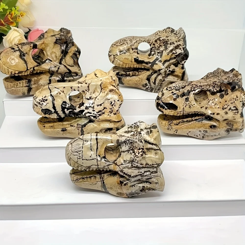 1 Pieza de Piedra de Imagen Rara con Forma de Cráneo de Dinosaurio, Cabeza de Dragón de Piedra Gigante de Ámbar, Adorno de Cráneo de Piedra Natural con Textura Similar al Cristal