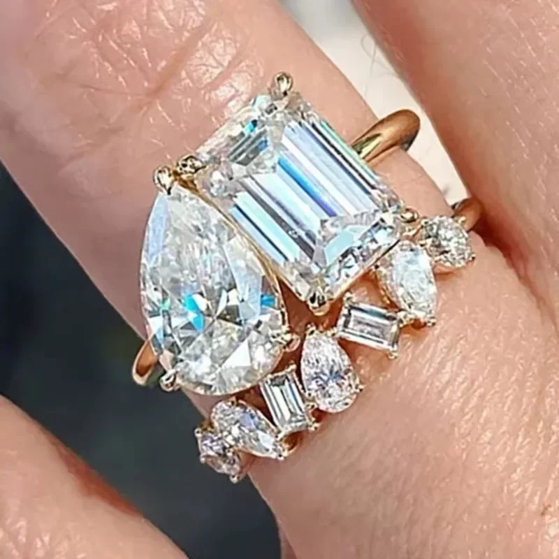 Geometry New Cube Zirconia 2-piece Ring Set for Wedding, Eternal Design, Temperament, and Personalized Jewelry