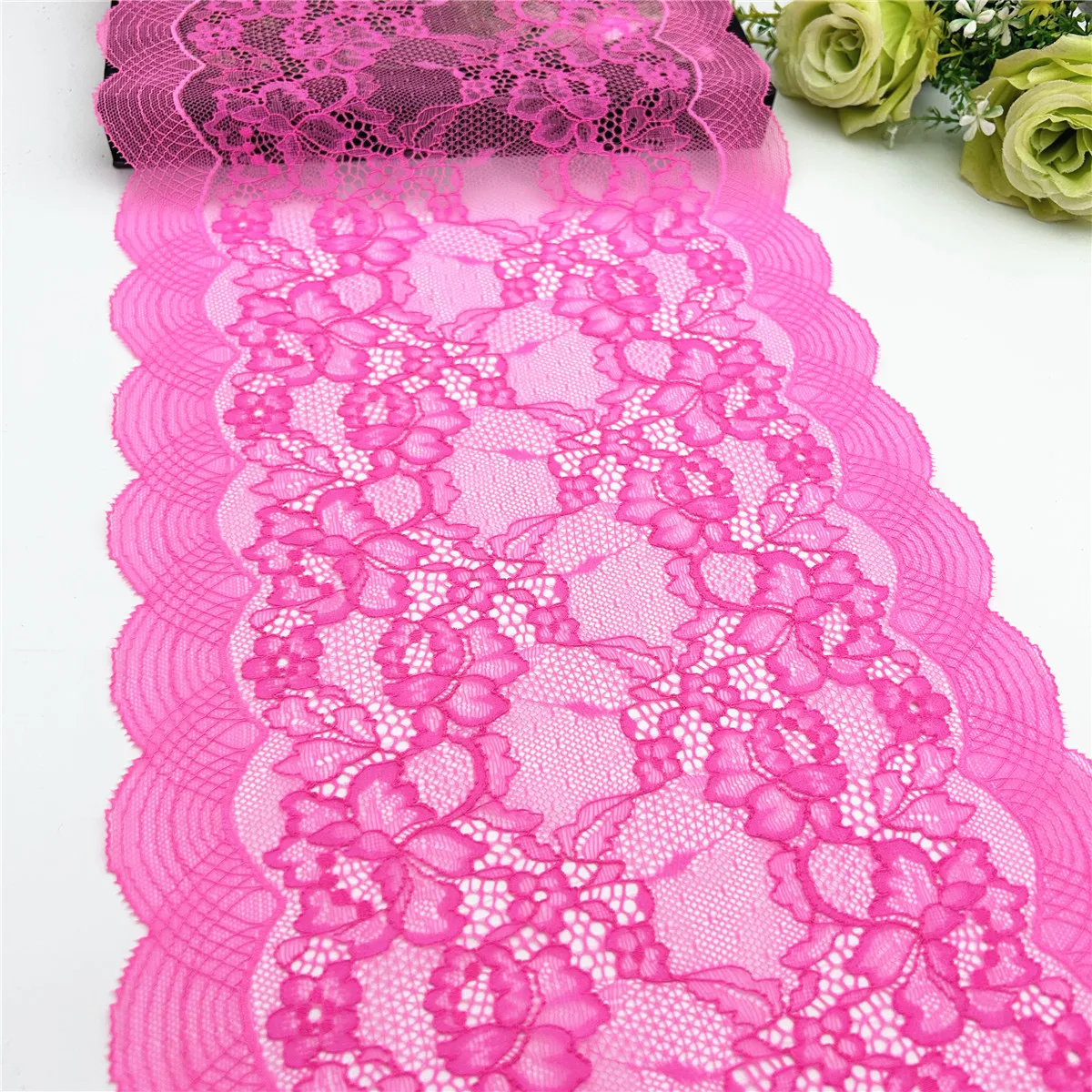 3y/Lot Width 25.50cm Neon Pink Floral Stretch Elastic Lace Trim Lingerie Sewing Craft DIY Apparel Fabric Lace Bikini Underware