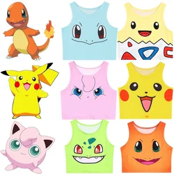 Pokemon potwory styl Harajuku krótki Top moda kobiety Cosplay kieszeń Jigglypuff Charmander podkoszulki seksowna krótka kamizelka bez rękawów