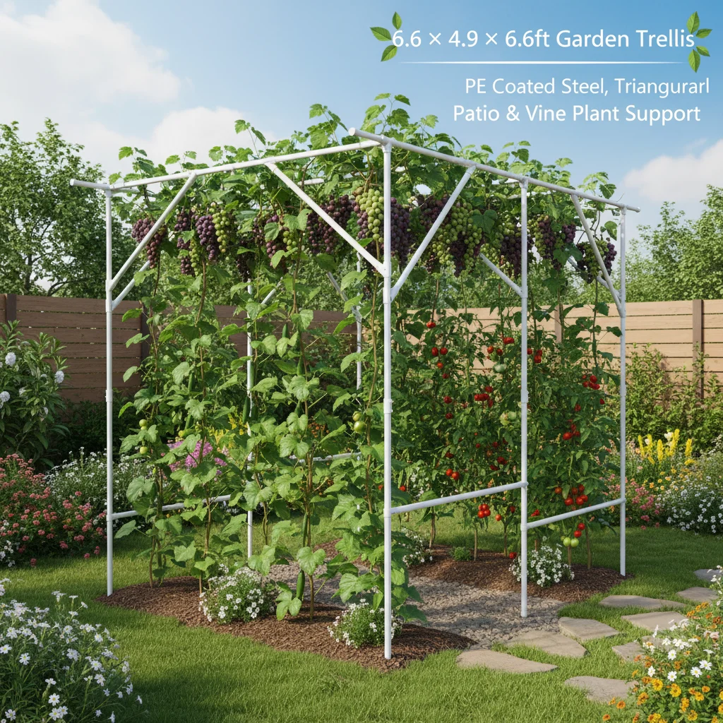 

Garden Trellis for Climbing Plants 6.6x4.9x6.6ft, White Plant Support Rack with PE-Wrapped Steel for Vine Vegetables