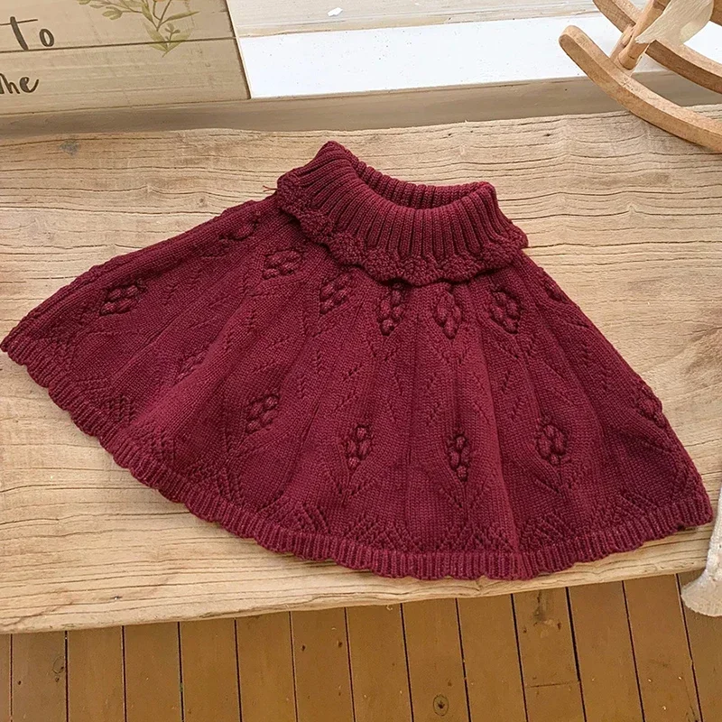 New Christmas Winter Toddlers Girls Knitted Sweaters Cloaks Turtleneck Hollow Out Autumn Korean Style Baby Kids Princess Shawl