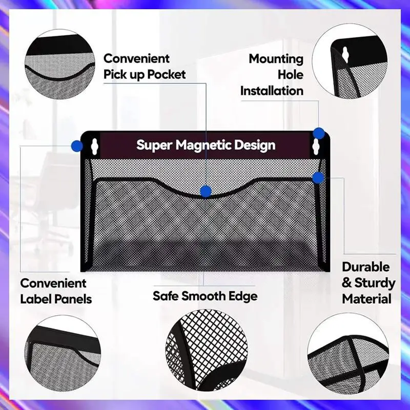 

Magnetic File Holder 3 Pockets File Folder Organizer, Office Hanging Magazine Rack For Refrigerator, White Board Durable