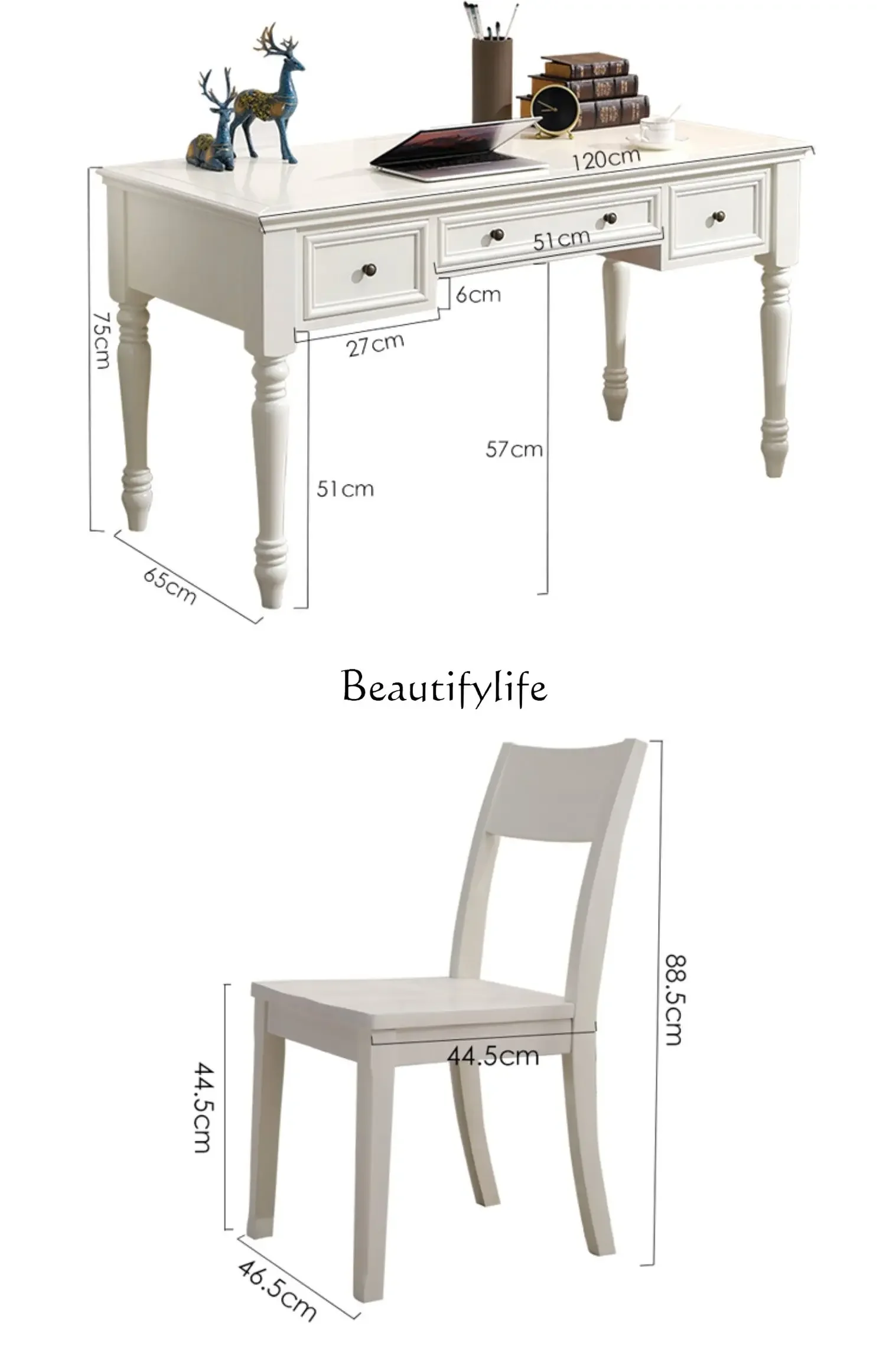 American solid wood white desk simple small apartment room home writing desk bedroom study office computer desk