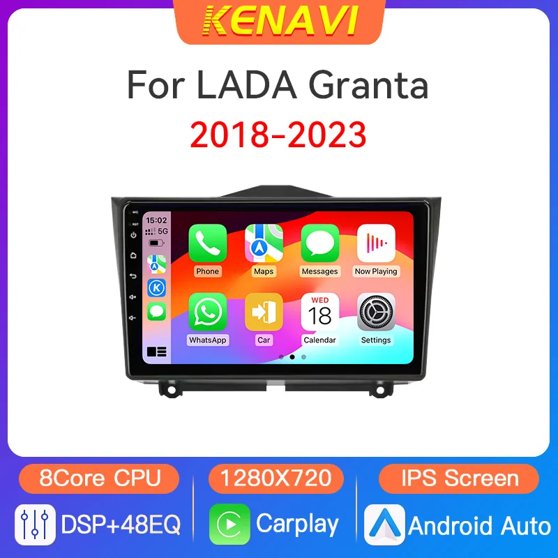 

Автомобильный стерео радиоцентр, мультимедийный видеоплеер для LADA Granta Cross 2018-2023, GPS, беспроводной Carplay, Android Auto, 2Din, головное устройство