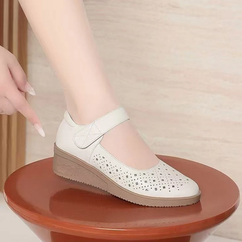 

Summer Wedge Hollow-Out Shoes for Women, Women's Flat Slip-On Shoes, One-Step Mom Shoes, Velcro Women's Shoes