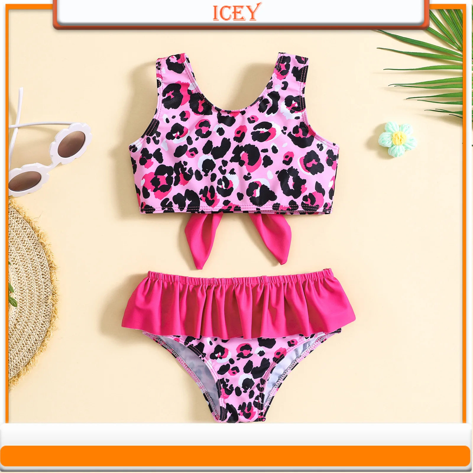 Children's Leopard Print Split Butterfly Swimsuit Set for Girls and Baby Girls