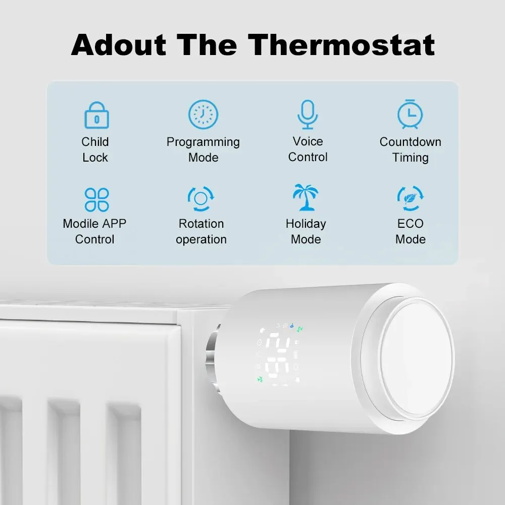 Tuya Smart TRV ZigBee, actuador de radiador, termostato programable, válvula de radiador, controlador de temperatura LED para Alexa y Google Home