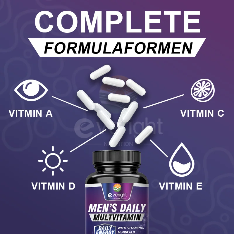 Multivitamin for Men Supplement, Immune System Health Support, with Vitamin A, B12, C & D, Daily Nutritional Support, Non-GMO