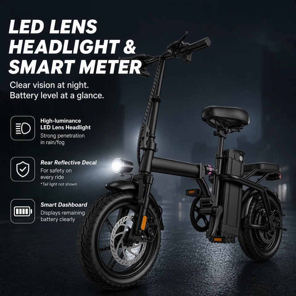 Folding Electric Bike 400W Motor Carbon Alloy Frame 20% Extended Range 9-Level Shock Absorption Dual Disc Brakes Explosion-Proof Vacuum Tire 3 Riding Modes Removable Battery for Adults image 6