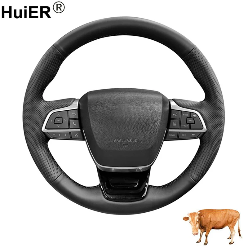 Cow Leather Hand Sewing Car Steering Wheel Cover for Toyota Grand Highlander 2023 2024 2025 Interior Non-slip Accessories