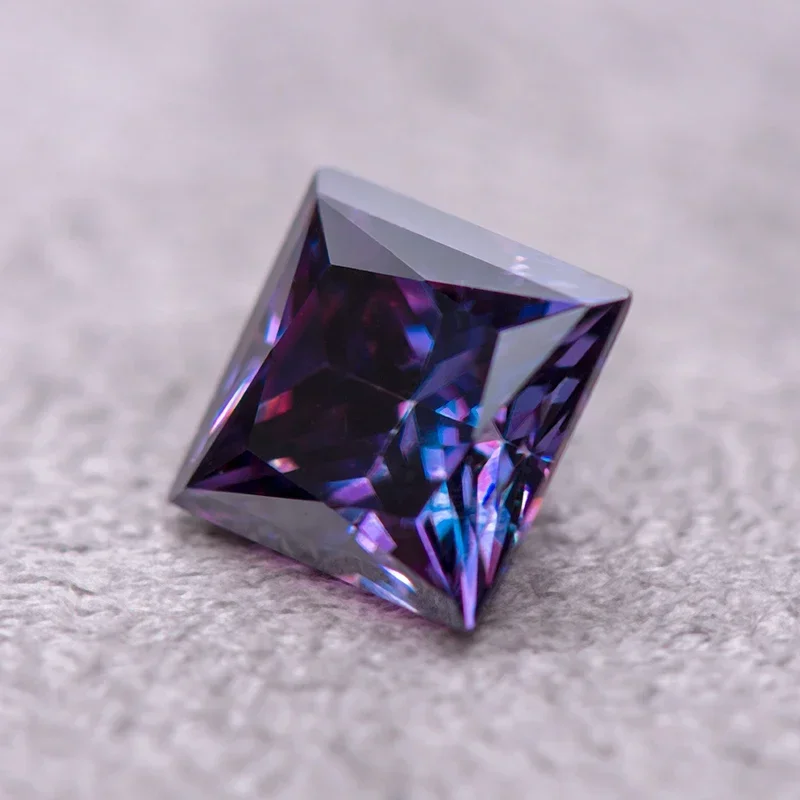 Moissanite Gemstone Princess Cut Imperial Purple Color Lab Grown Diamond For Woman Charms Jewel Main Materials GRA Certificate