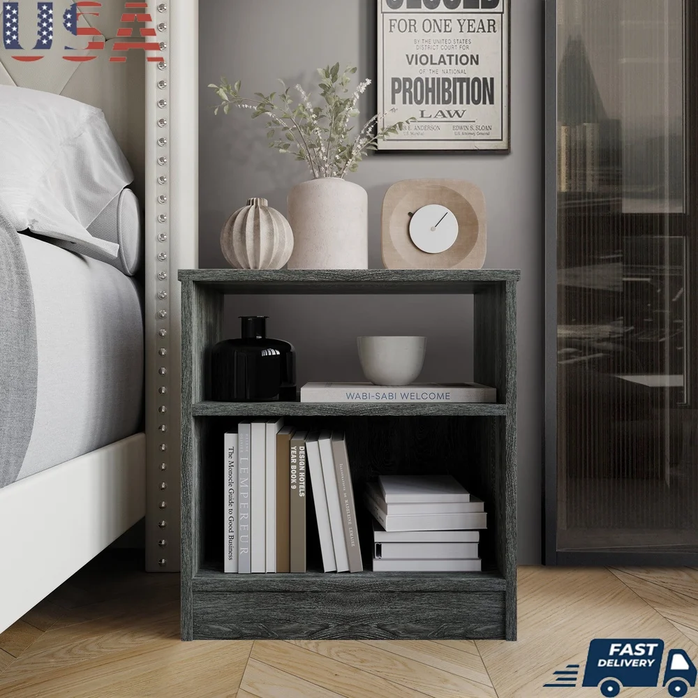 

Minimalist Nightstand with Shelf Bedroom Living Room Durable Manufacturer Wood Easy Assembly Dark Gray Storage Solution