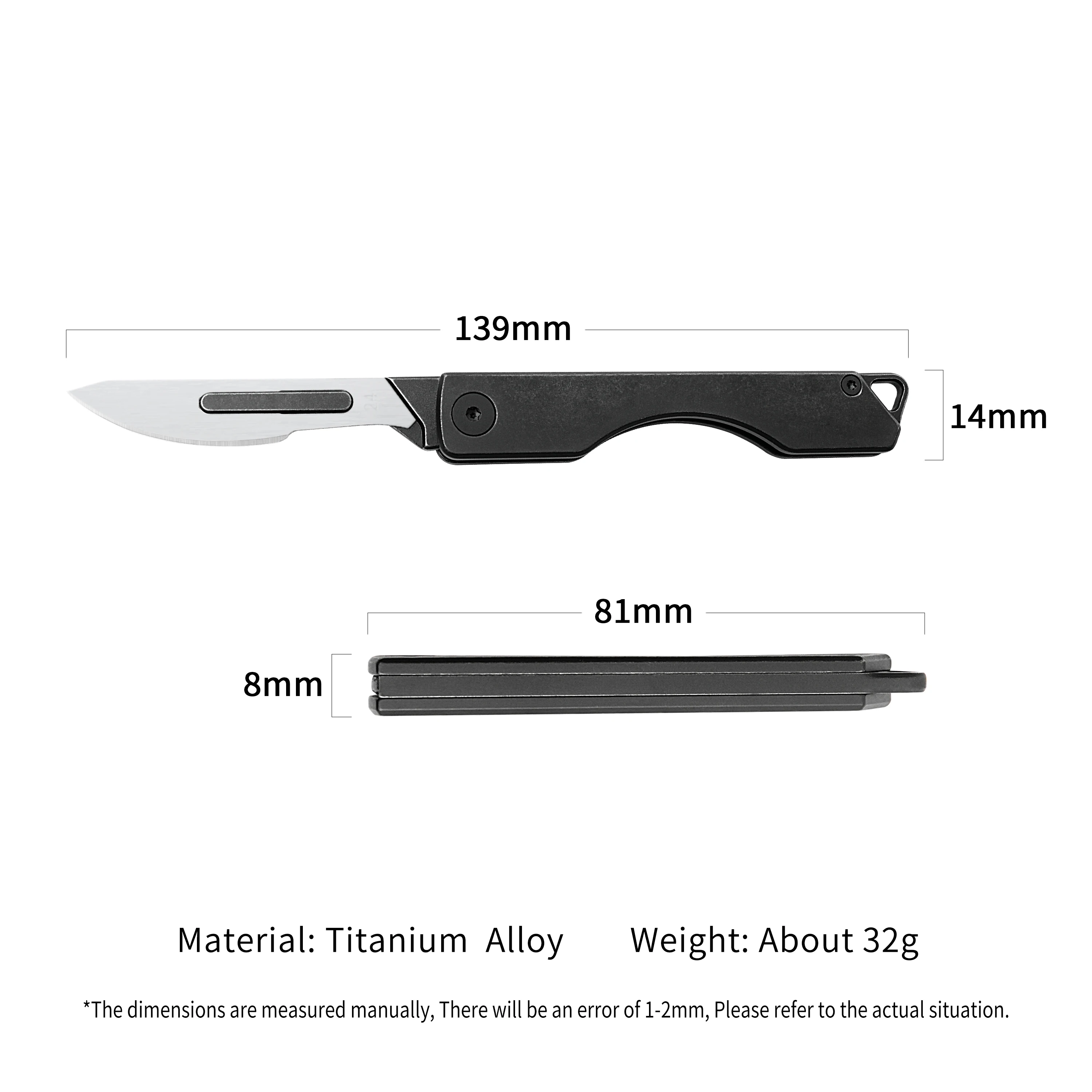 Folding Knife Black Titanium Alloy Low Profile Practical Knife Outdoor EDC Small Scale Tool