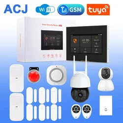 ACJ Tuya Wireless Security Alarms Kit for Home Safety Alarm Smart House with Smoke Sensor PIR Detectors In-outdoor Camera