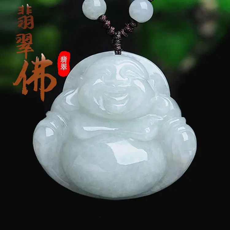 

Genuine Jade Certified Myanmar Jadeite Buddha Necklace Men Women Grade A Burma Jade Buddha Pendant Sweater Chain Necklaces