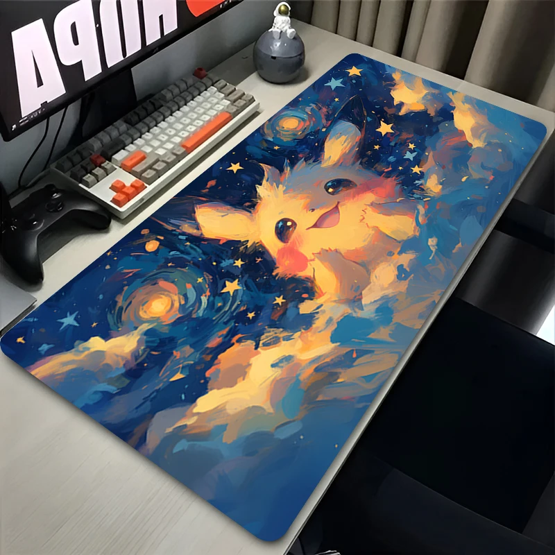Gaming-Mauspad, großes PC P-Pikachu Gamer Cabiner, Tastaturteppich, XXL P-Pokemon, Desktop-Mauspad, Teppich, Kawaii-Gummi-Mauspad