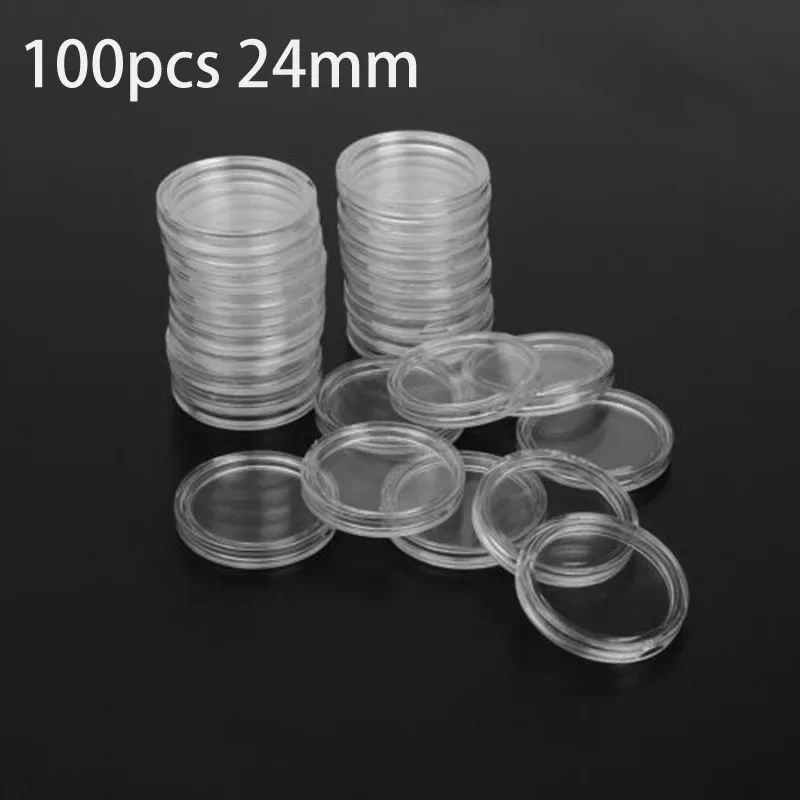 Container Coin capsules Holder Storage Transparent Box Collection Plastic Round 100pcs 24mm Accessories Practical