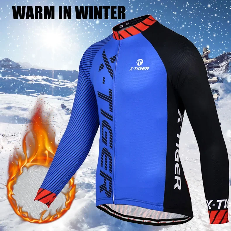 X-Tiger Winter Thermal Fleece Cycling Jersey Set Long Sleeve Bicycle Clothing MTB Bike Wear Maillot Ropa Ciclismo Cycling Set