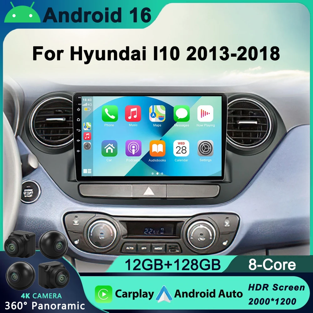 

Carplay DSP Android 16 Car Radio For Hyundai I10 2013 - 2018 Multimedia Player 2 Din DVD GPS Navigation Carplay Head Unit 2din