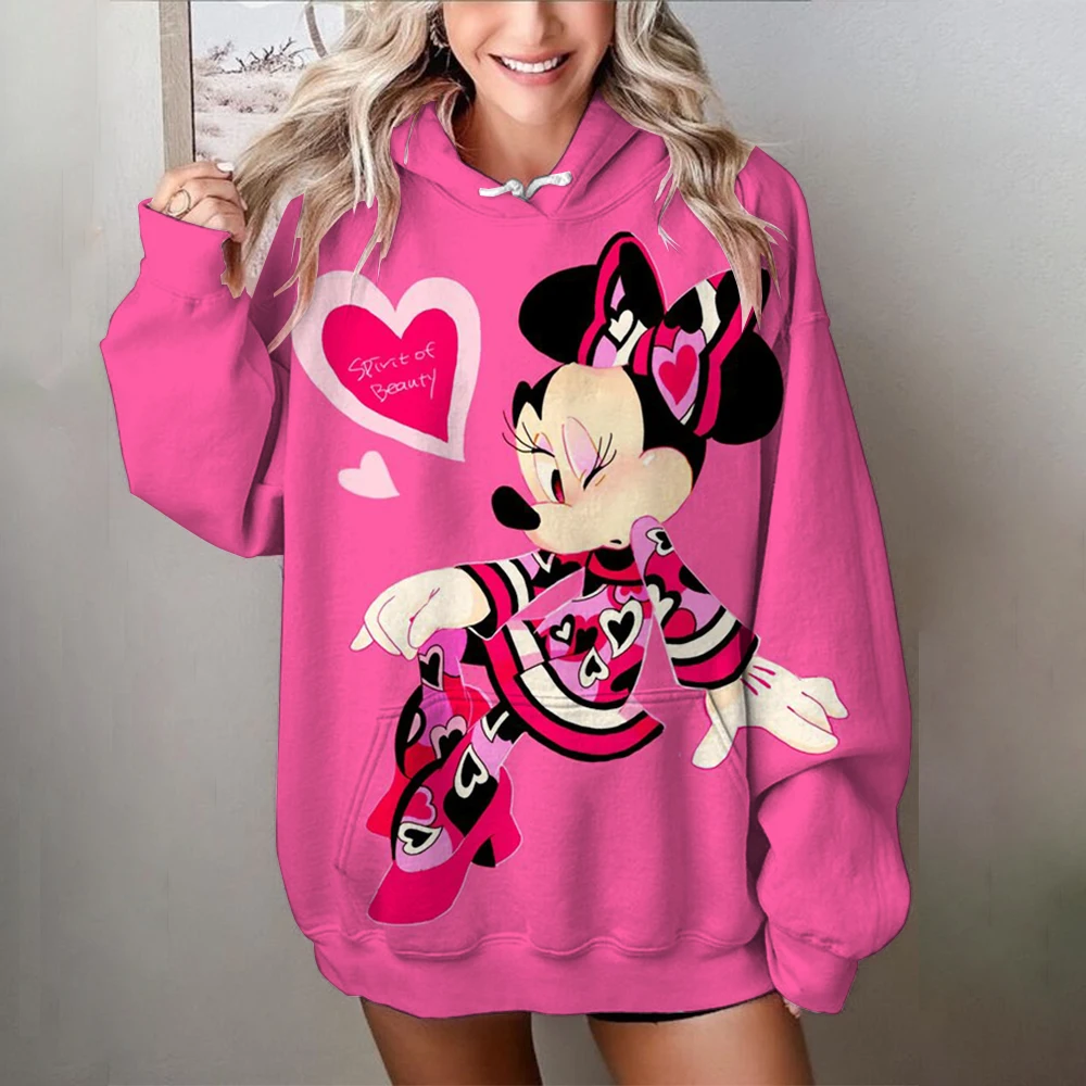 Disney Minnie Mickey Mouse print Hoodies Women Oversized Polyester Long Sleeve Female Sweatshirt Streetwear Ladies Clothes Winte