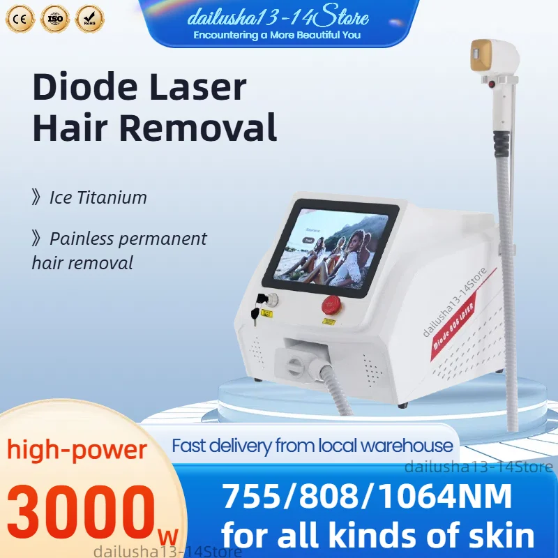 

Profession 808nm Diode Laser Hair Removal Machine 3000W Ice Platinum 3 wavelengths Painless Permanent Epilator For Salon