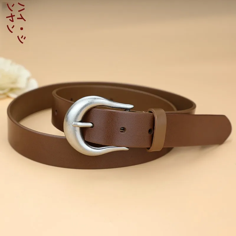女性の本物のトップレイヤー牛革ベルトシンプルで多用途カジュアルレトロジーンズベルトマッチングスカート装飾ピンバックルウエストベルト