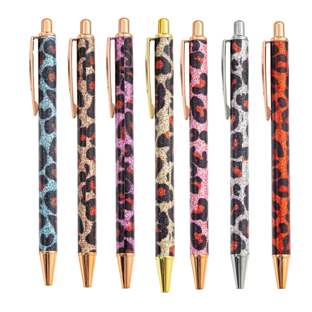 Leopard Ballpoint Pen 1.0mm Metal Sparkly Gold Click Ball Pens Press Style Ball Pens School Office Writing Pen Stationery Supply